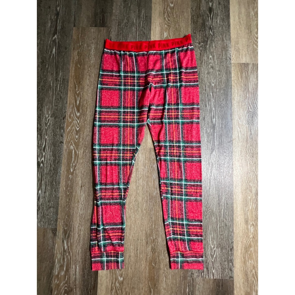 Victoria's Secret PINK‎ Pajama Pants Womens L Red Plaid Excellent Logo Waistband